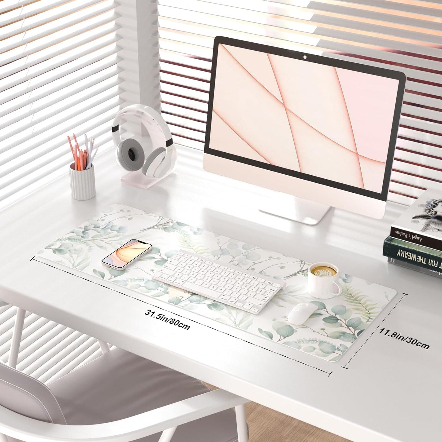 QIYI Large Mouse Pad, Cute Pink Desk Mat for Desktop, Women Girls PU Leather Desk Pad Waterproof Gaming Mousepad, Rose Gold Marble Computer Protector Writing Pad for School Office Home 31.5" x 15.7"