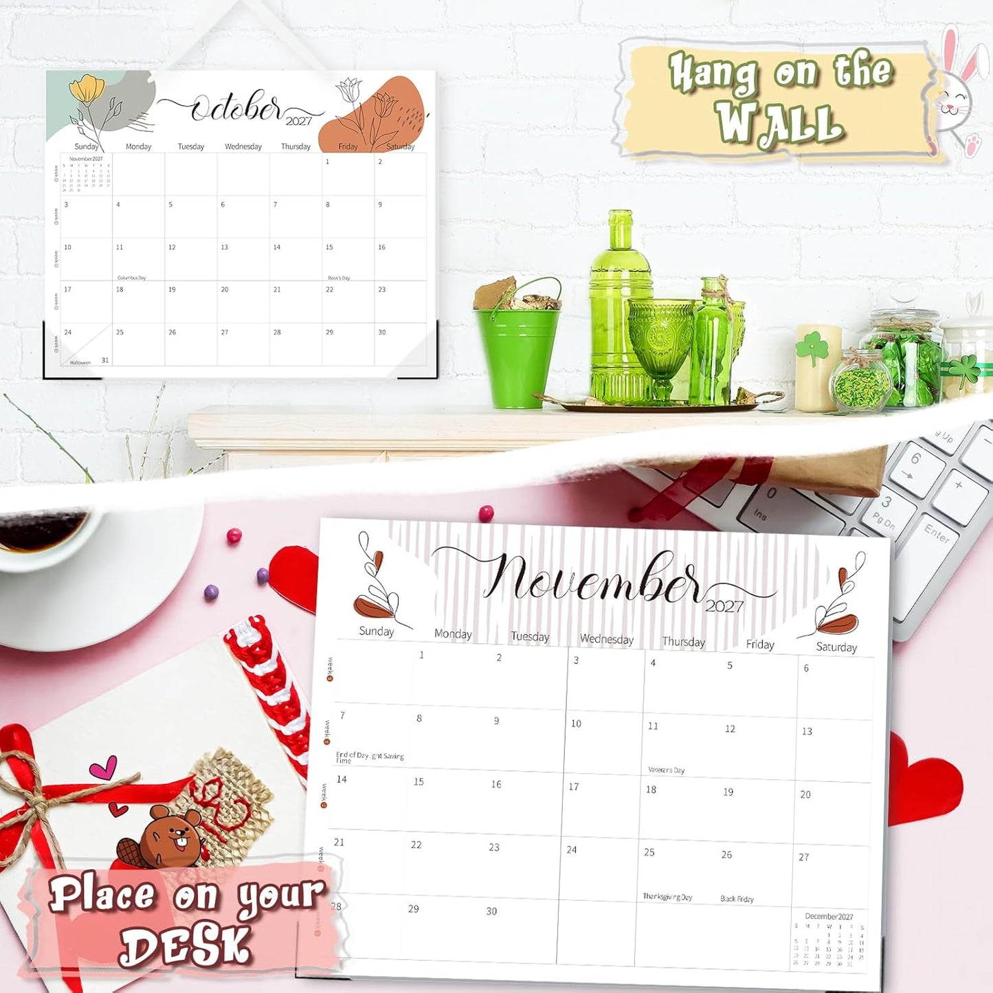 Guasslee Desk Calendar 2026-2027(Jun. 2026 - Dec. 2027), 19-Month School Year Compact Desktop & Wall Calendar, 14" x 11" Thick Paper Monthly Planner for Small Space, Home Office, Dorm & School