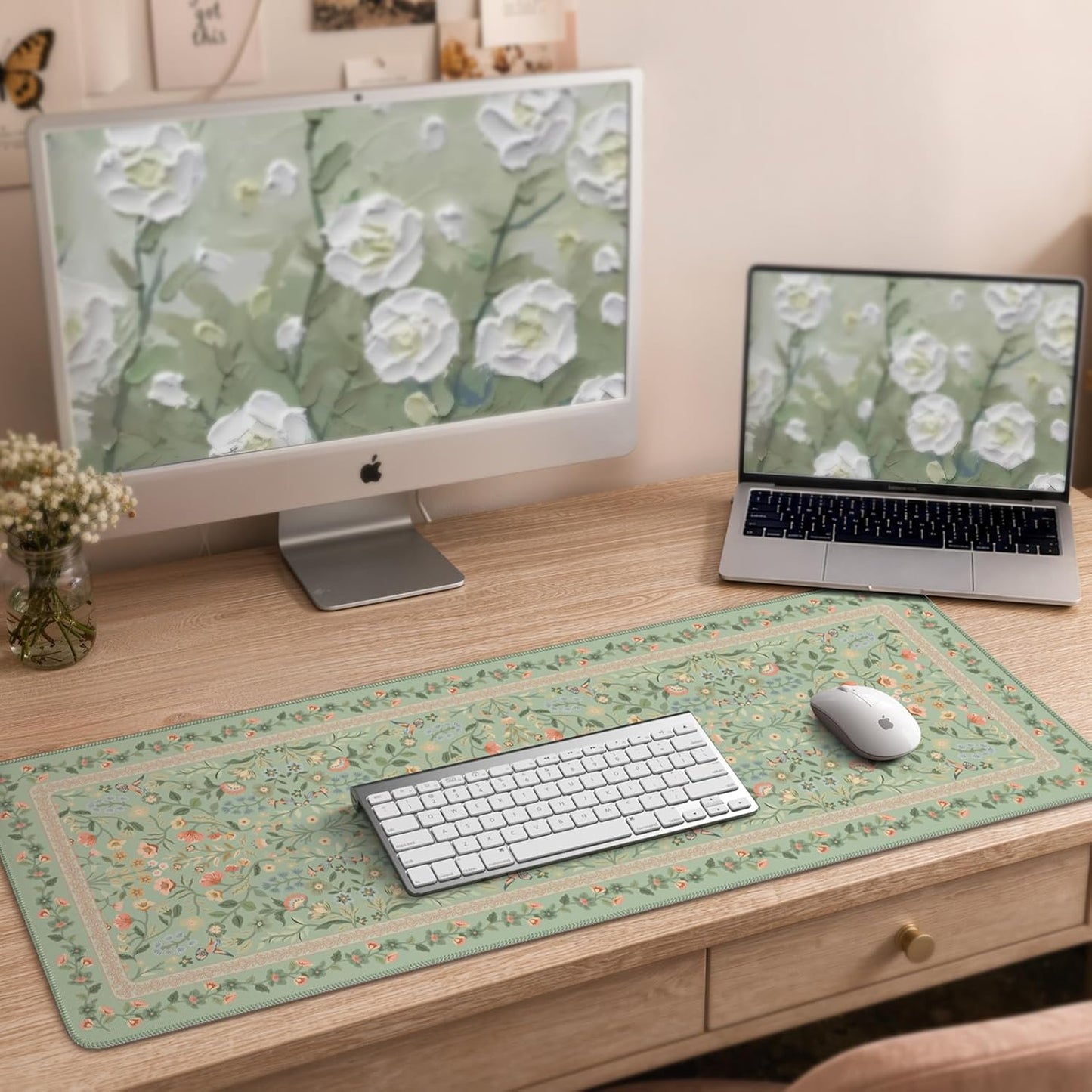 iCasso Desk Mat for Keyboard and Mouse, Large Mouse Pad, Desk Pad Mat, Anti-Slip Big Mousepad with Stitched Edges for Computer Desktop(Deep Green)