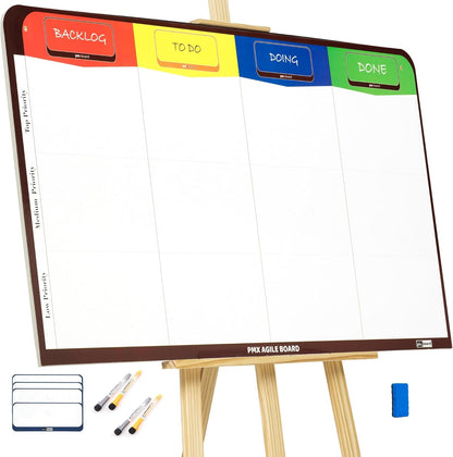 Magnetic Kanban & Scrum Board – Lightweight Agile Whiteboard with Customizable Headlines | Project Planning Board for Home, Office & School | Includes Easel, Markers, Eraser & Wall Mount Kit