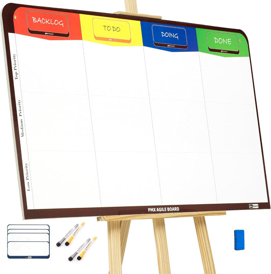 Magnetic Kanban & Scrum Board – Lightweight Agile Whiteboard with Customizable Headlines | Project Planning Board for Home, Office & School | Includes Easel, Markers, Eraser & Wall Mount Kit