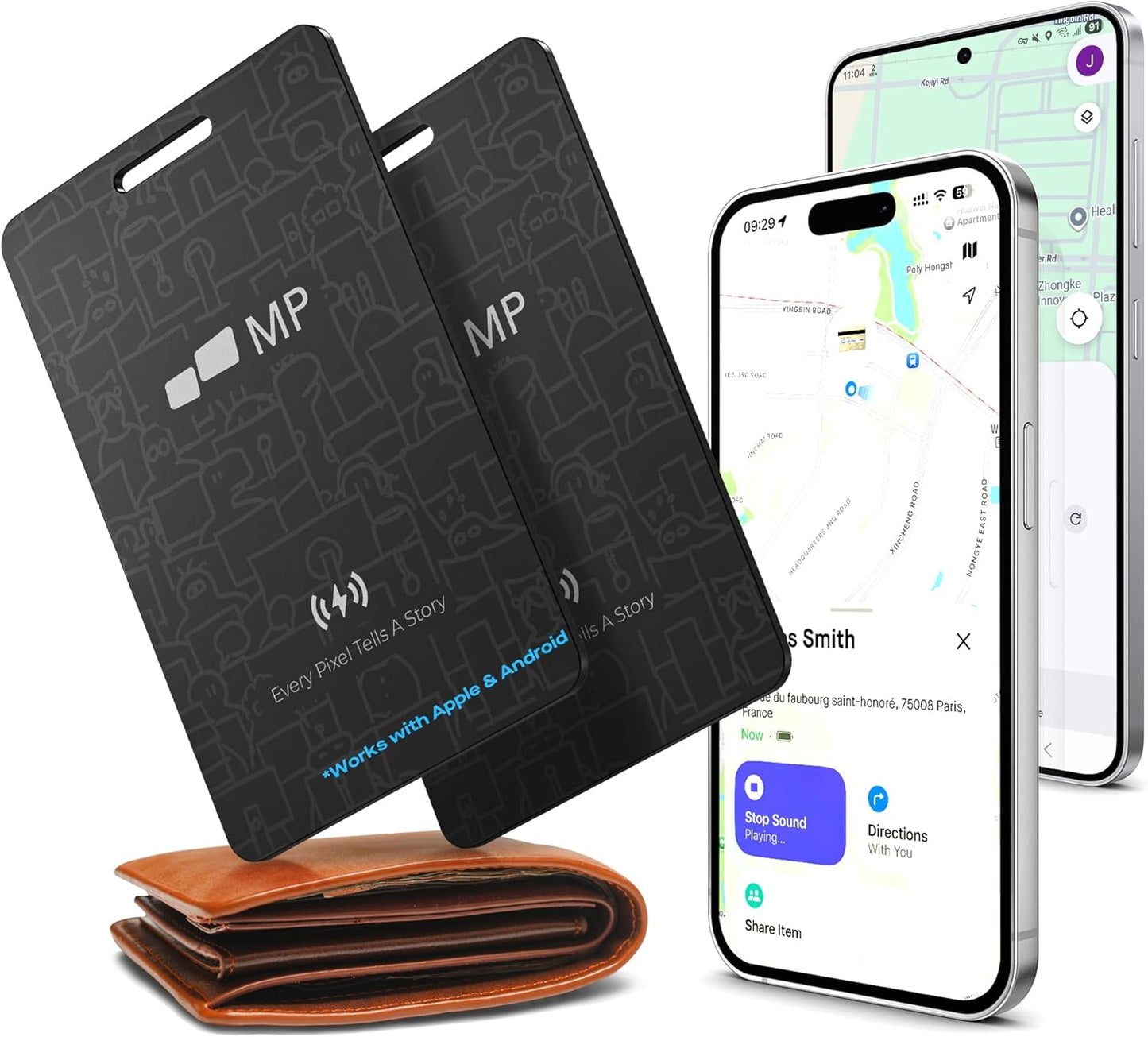 2026 Mobile Pixels Wallet Tracker Card, Works with (iOS and Android), Ultra Slim Rechargeable Bluetooth Tracker, Tracker Key Finder, Portable Item Locator for Wallet, Bags, Luggage (1- Pack)