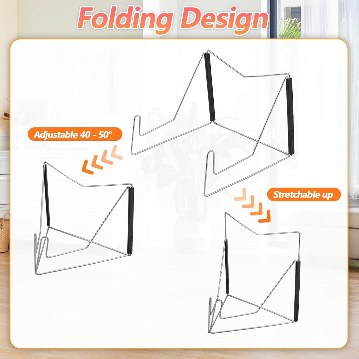 Book Stand for Reading - Fold-n-Stow Portable Book Stand, Metal Music Books Easel Display Holder for Display Pictures Photo Frames Books Decorative Plates Plaque Menu