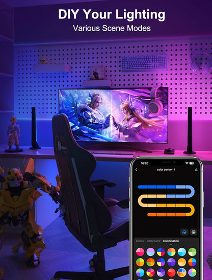 Gaming Light Bars with Dial Controller, Smart Gaming LED Lights RGB Light Bars Compatible with Alexa and Google Assistant, TV LED Backlight App Control Music Sync for Gaming Room Bedroom Decor Gifts