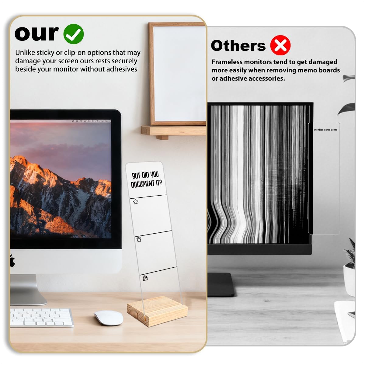Monitor Memo Board with Removable Wooden Base Acrylic Portable Sticky Note Holder, It's Fine I'm Fine Everything is Fine Logo Office Desk Desk Set Sticky Notes 100 Sheets