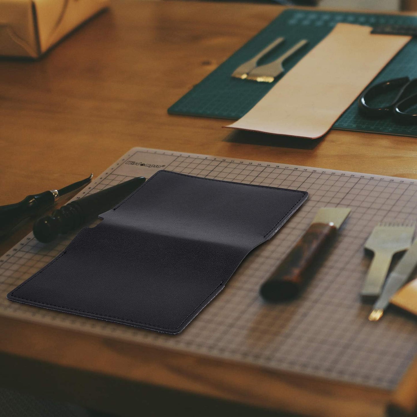 Wisdompro Journal Cover, 2 Pack PU Leather Notebook Cover for Field Notes, or other 3.5" x 5.5" Pocket Notebooks - Black