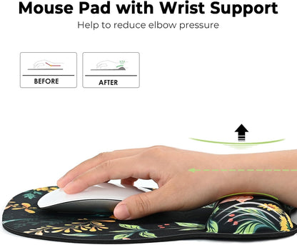 EooCoo Ergonomic Mouse Pad with Wrist Support, Mousepad with Memory Foam Wrist Rest and Non-Slip Base for Computer, Cafe, Home & Office, 9.64 x 8.26 in Office Desk Accessories