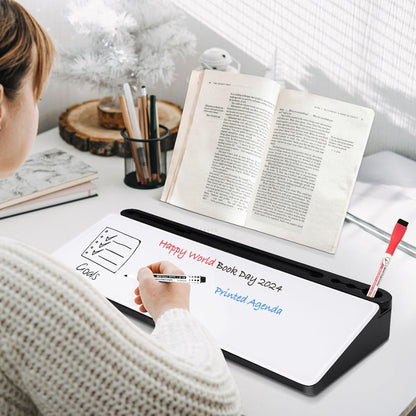 DOLLAR BOSS Glass Desk Whiteboard Calendar Small Dry Erase Board Desktop White Board with Storage Drawer Computer Keyboard Stand Desk Organizer, Colorful Weekly Calendar, Black