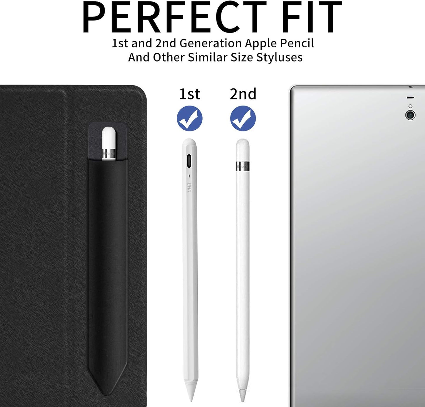 2 Pack Pencil Holder for Apple Pencil 1st 2nd Generation, YUOROS Adhesive Pencil Sleeve for iPad iPad 9th/8th Gen, Tablet Stylus Surface Pen (Black, Black)