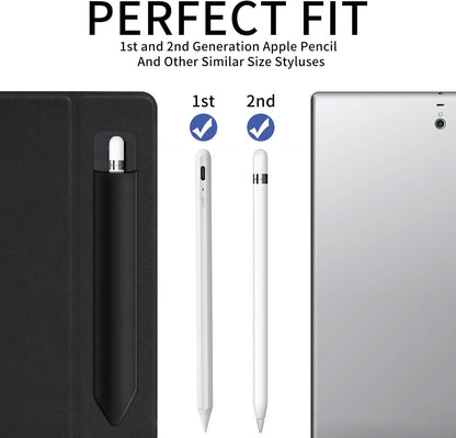 2 Pack Pencil Holder for Apple Pencil 1st 2nd Generation, YUOROS Adhesive Pencil Sleeve for iPad iPad 9th/8th Gen, Tablet Stylus Surface Pen (Black, Black)