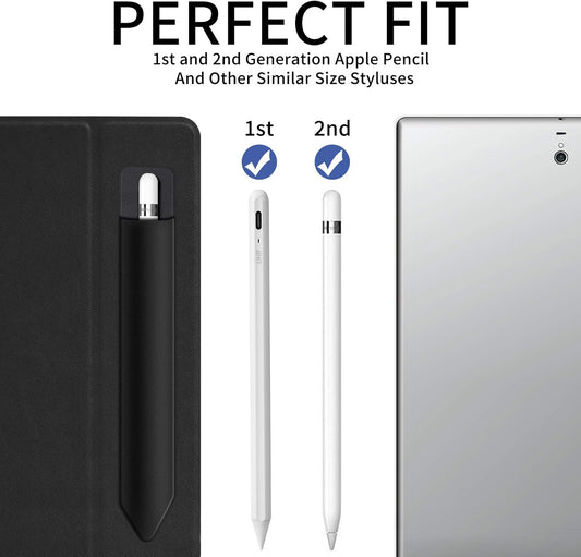 2 Pack Pencil Holder for Apple Pencil 1st 2nd Generation, YUOROS Adhesive Pencil Sleeve for iPad iPad 9th/8th Gen, Tablet Stylus Surface Pen (Black, Black)
