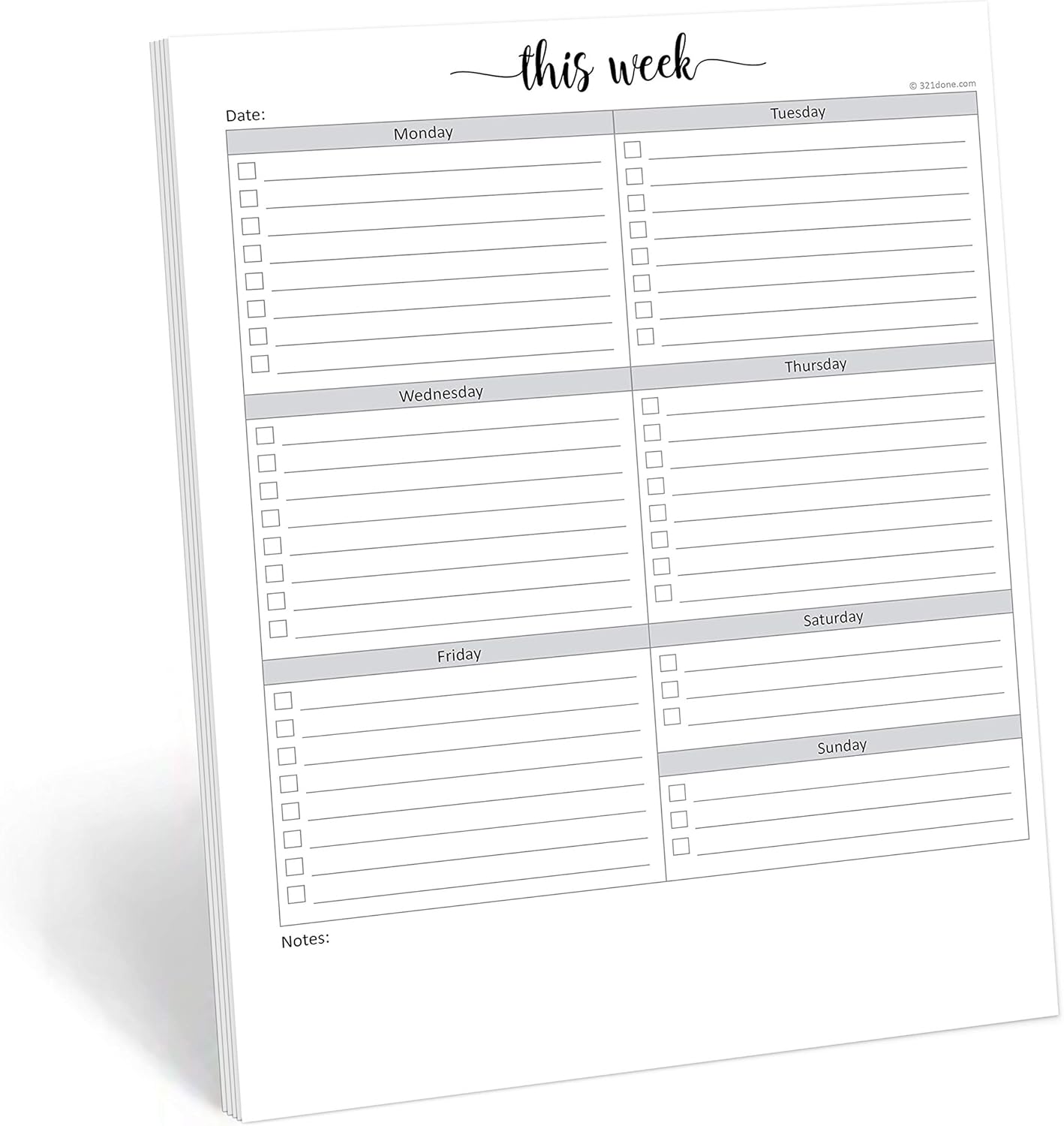 321Done Weekly Checklist Notepad - 50 Sheets (5.5" x 8.5") - This Week to Do Notepad Tear Off Planning Pad, Planner Checklist Organizing - Made in USA - Simple Script