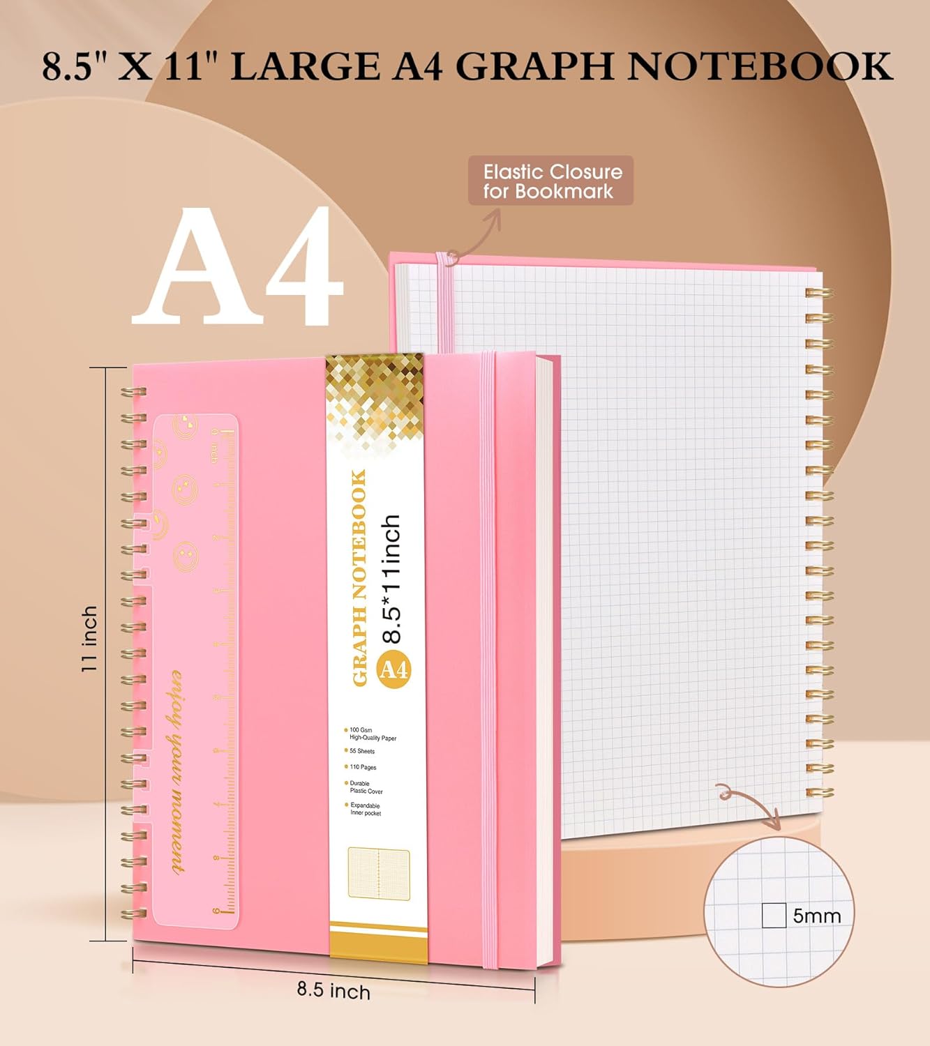 Dotted Notebook, Spiral Notebook Journal 8.5” x 11”, A4 Large Dot Grid Notebooks for Women Men, 100 GSM Dotted Paper, Plastic Hardcover Spiral Bullet Journals for Work School Sketching, Green