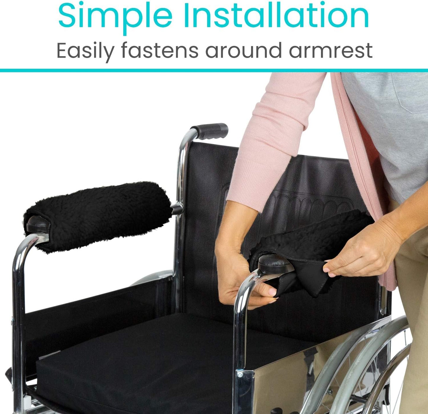 Vive Wheelchair Armrest Pads (2 PCS) - Memory Foam Sheepskin Cushion Accessories for Transport Electric Wheel Chair Arm Rests - for Adults, Seniors, Handicapped - Soft Support for Office Chair