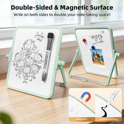 Colorful Dry Erase White Board 8.3x11in, Magnetic Desktop Board with Stand, 2 Markers (Eraser Head), 4 Magnets - Double-Sided Easel for Daily Planning, Memo, Office/Home/School (Blue)
