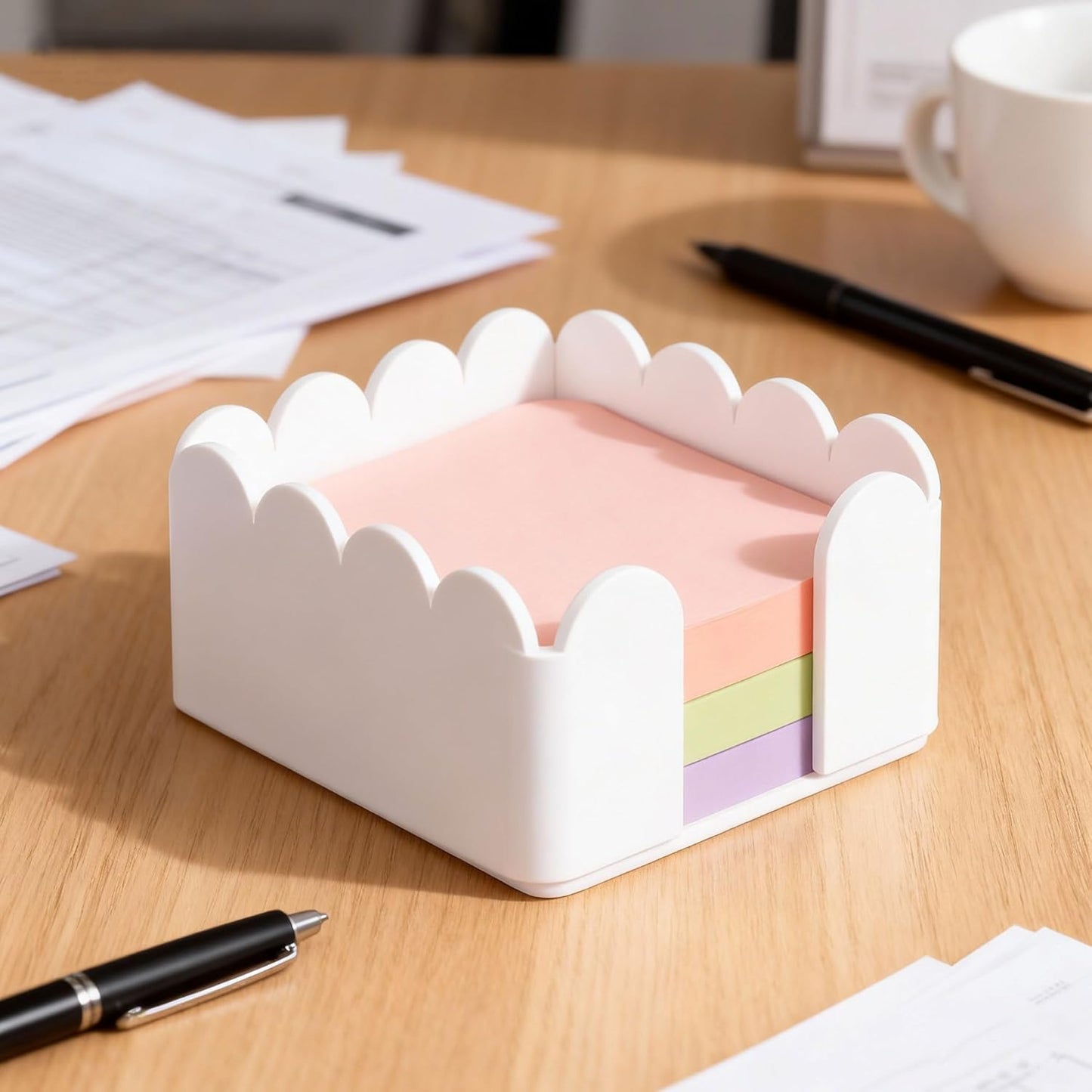 1 PC Scalloped Acrylic Sticky Note Holder 3"x3" Crystal Clear Sticky Note Holder Dispenser for Classroom, Desk Organizer Accessories for Dorm Room, School Office Necessities