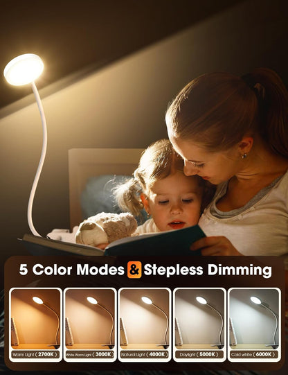 LiFMIRA Clip-on Lamp Reading Light - 5 Color Modes, 10 Brightness Levels, 8W, 66 LED, Eye-Caring Metal Clamp Light with Gooseneck for Bed, Headboard, Desk, Video Conferencing, Makeup
