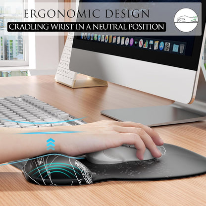 MROCO Ergonomic Mouse Pad with Gel Wrist Rest, Smooth Wrist Support Surface, Non-Slip PU Base for Pain Relief, Comfortable Mousepad for Computer, Laptop, Office & Home, 9.4 x 8.1 in, Black