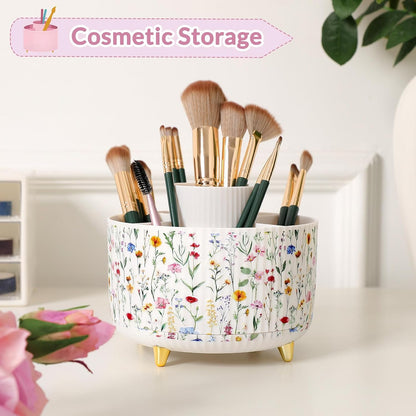 SKYDUE 360 Rotating Plastic Desk Pen Organizer with 5 Slots, Dual-Purpose Art Supply Pencil Cup for Office, School, Home