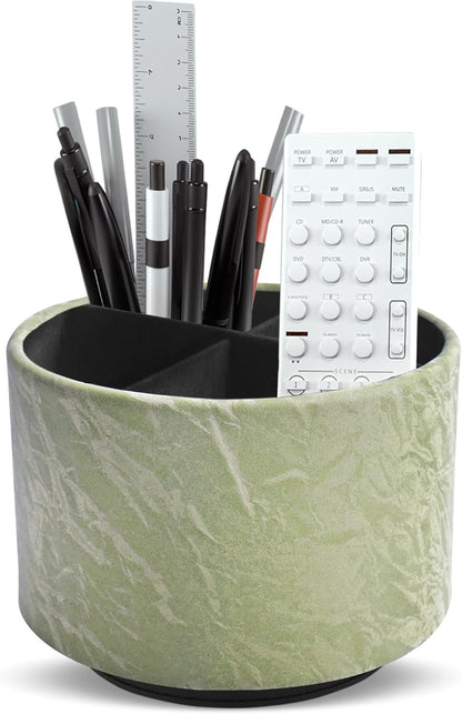 Round Leather Art Supply Organizer,Remote Control Holder,360 Degree Rotating,Multi-Functional Pencil Holder,4 Compartments Desktop Stationary Organizer(1-Fractal Flower) | Round - Colors C