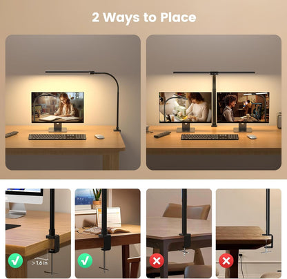 SIBRILLE LED Desk Lamp for Home Office - Dimmable Computer Desk Light with Clamp, Modern Architect Task Lamp with Color Changing, Flexible Desktop Lamp with Gooseneck for Monitor, Double Head, White