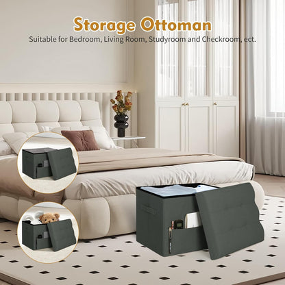 Storage Ottoman with Extra Thick Foam Padded Seat, Foldable Foot Rest Stool with Linen Fabric, 43L Ottoman with Storage Bench for Bedroom Living Room, Holds Up to 300lbs, 17x13x13in, Dark Gray