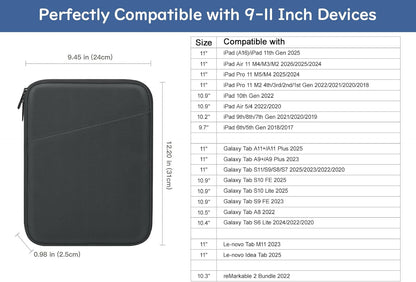 Dadanism 9-11" Tablet Sleeve Bag Carrying Case for iPad (A16) 11th Gen 11", iPad 10th Gen 10.9" Air 5/4, iPad Air M4/Pro 11", iPad 9/8/7th, Galaxy Tab A11+ Plus 11", Remarkable 2 10.3", Black