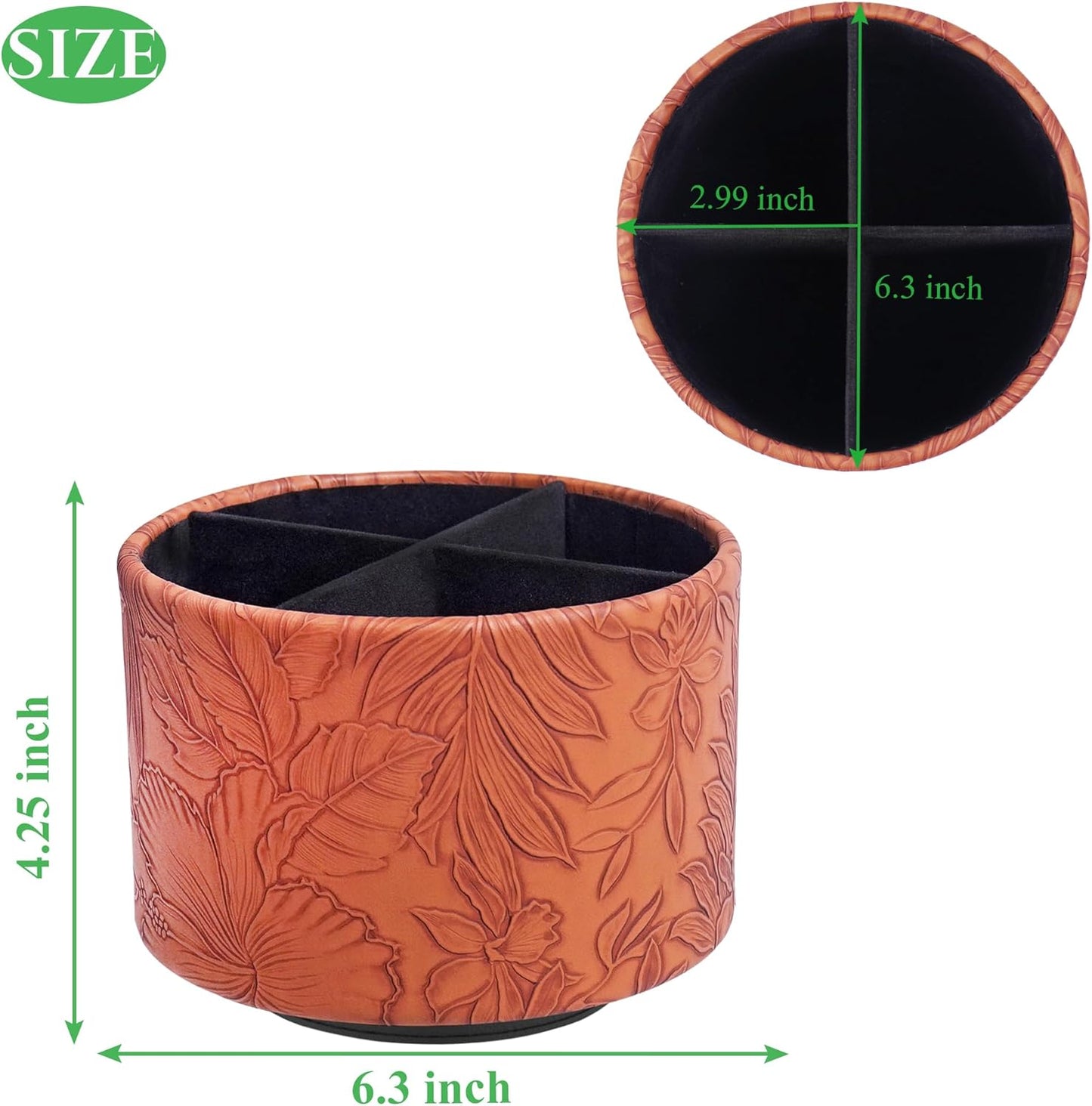 Round Leather Art Supply Organizer,Remote Control Holder,360 Degree Rotating,Multi-Functional Pencil Holder,4 Compartments Desktop Stationary Organizer(1-Fractal Flower) | Round - Colors C