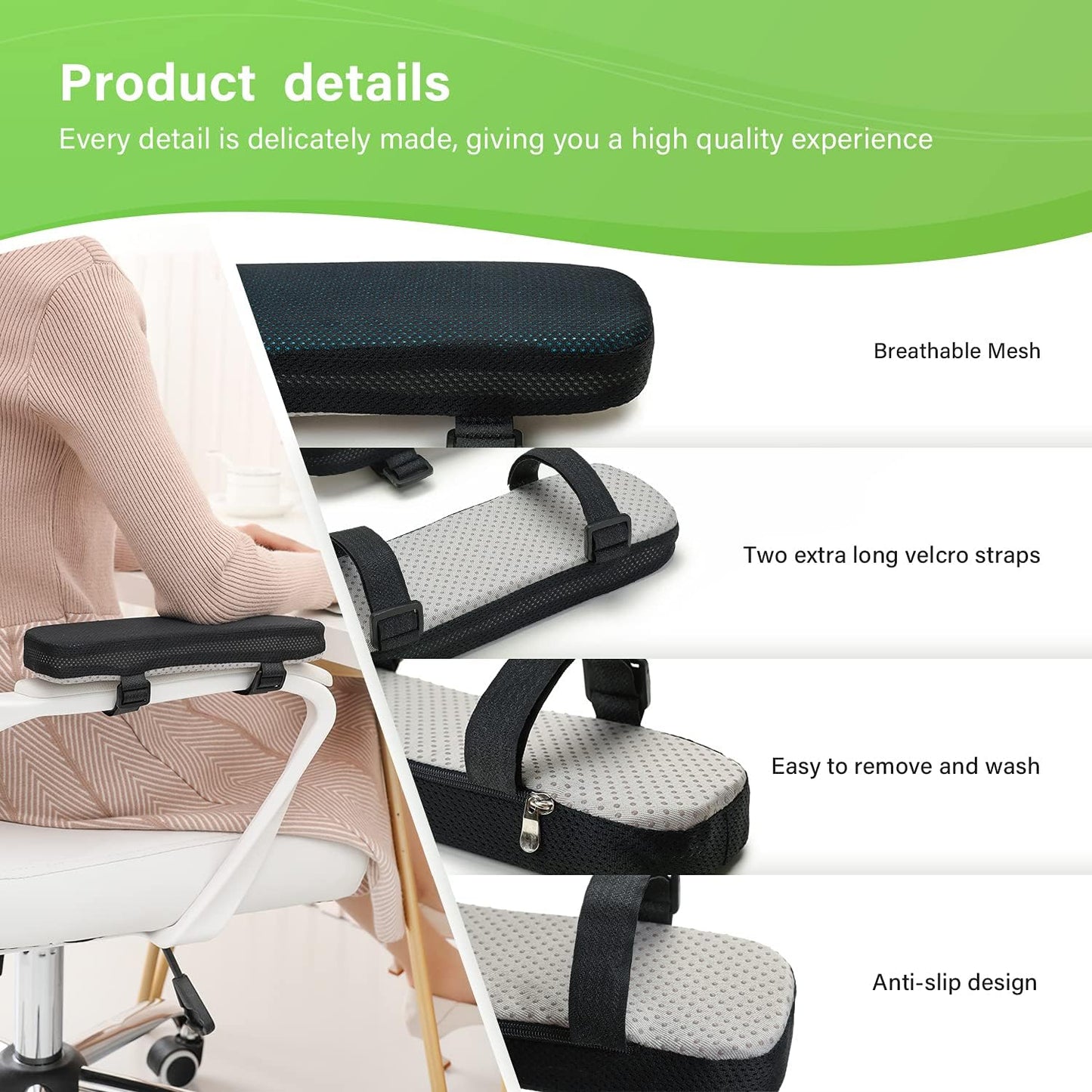 LargeLeaf Chair Armrest Cooling Gel Cushions Elbow Pillow Pressure Relief Office Chair Gaming Chair armrest with Memory Foam armrest Pads 2-Piece Set of Chair