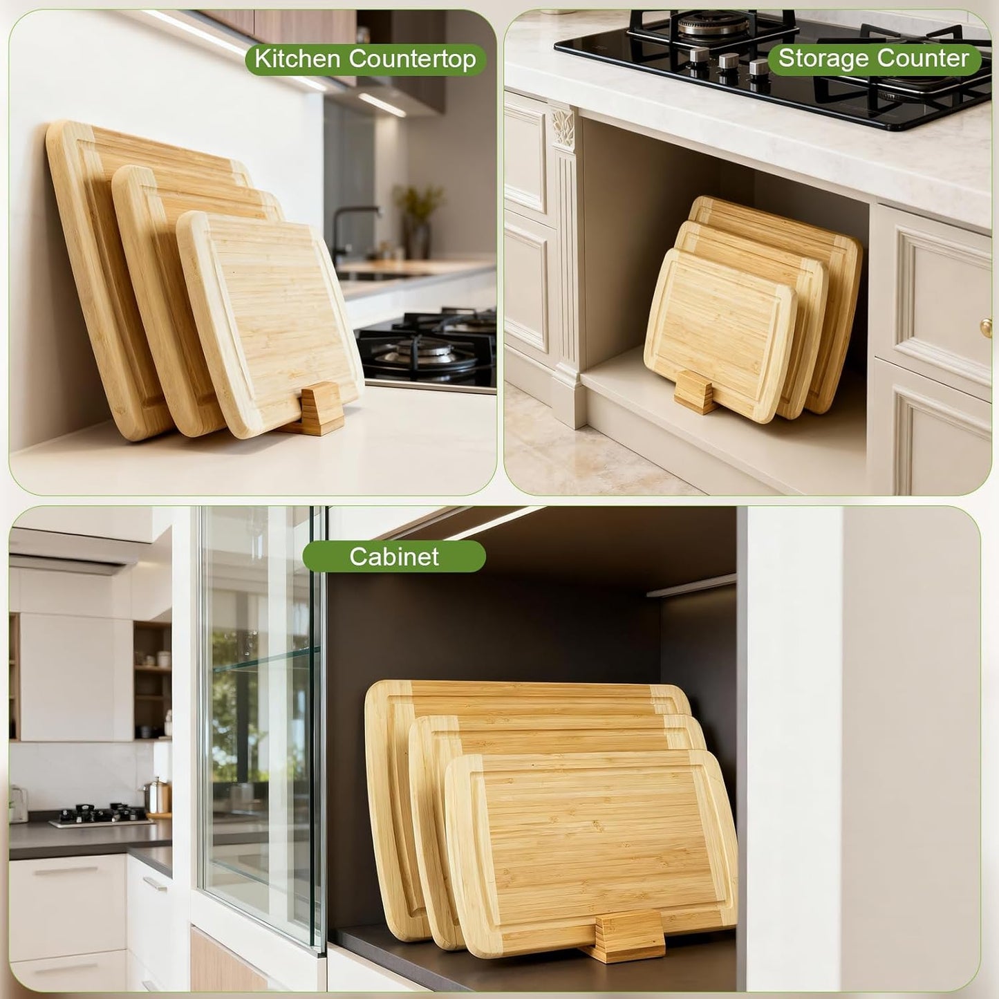 GuanQiao Cutting Board Holder Stand, Bamboo Storage Rack, Pot Lid Holder for Countertop Cabinet