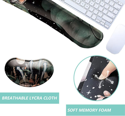 Keyboard Wrist Rest Mouse Wrist Support Set, Memory Foam Wrist Rest Pad for Computer Laptop Keyboard Mouse, Ergonomic Wrist Cushion Support for Typing Pain Relief, Gaming Home Office, Flowers Grass