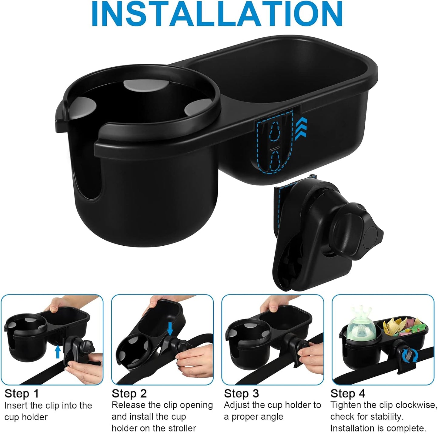 Accmor Stroller Cup Holder, Universal Cup Holder for Uppababy Nuna Doona Strollers, Bottle Drinks Holder for Wheelchair, Walker, Bike, Scooter