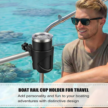 Marine Boat Rail Cup Holder, Clamp-on Mount Marine Universal Rotation Drinks Holder, No Drilling Install On Bimini Top Rail Or Pole, Grip Rail, Grab Bar, Yacht, Kayak, Bikes, Boat Gifts for Boat Lover