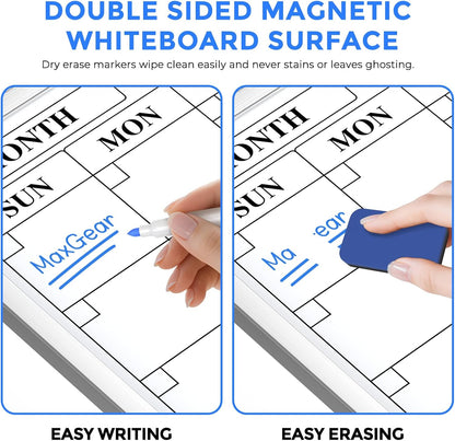 MaxGear Monthly Calendar Dry Erase Board for Wall, 16"x12" Small Hanging Double-Sided White Board, Portable Whiteboard for Planning, Drawing, Memo, to Do List, School, Home, Kitchen, Office