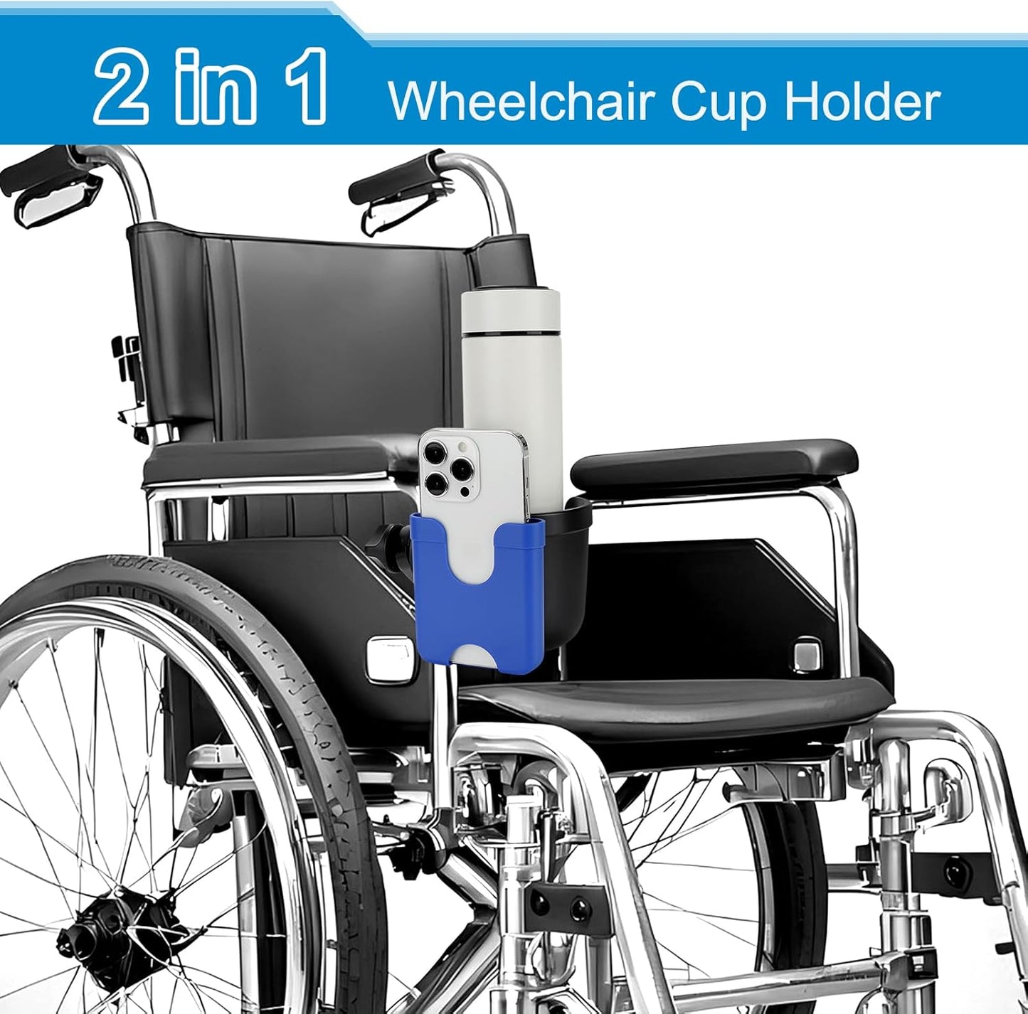 Accmor 2-in-1 Walker Cup Holder with Phone Holder, Wheelchair Cup Holder, Rollator Cup Holder, Cup Phone Holder for Walker, Wheelchair, Rollator, Mobility Scooter