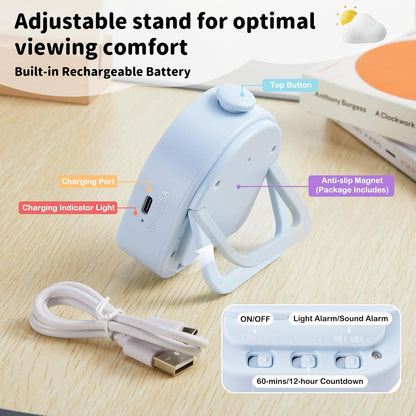 Visual Timer for Kids and Adults 60 Min/12 Hour Rechargeable Countdown Timer with Magnetic Sticker and Mute Function Kids Pomodoro Timers for Classroom Office Kitchen Silent Operation & Rainbow Disk