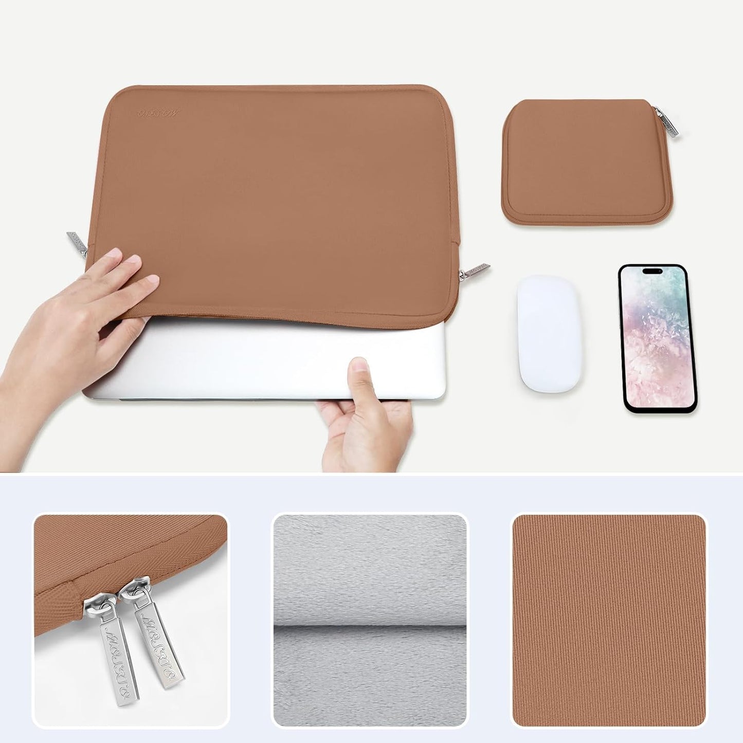 MOSISO Laptop Case 13.3 inch, 13-13.3 inch Laptop Sleeve Bag Compatible with MacBook Air/Pro 13/Pro 14 M5 M4 M3 M2 M1, HP Dell ASUS Lenovo, Neoprene Computer Sleeve Bag with Small Case, Baby Pink - Colors A