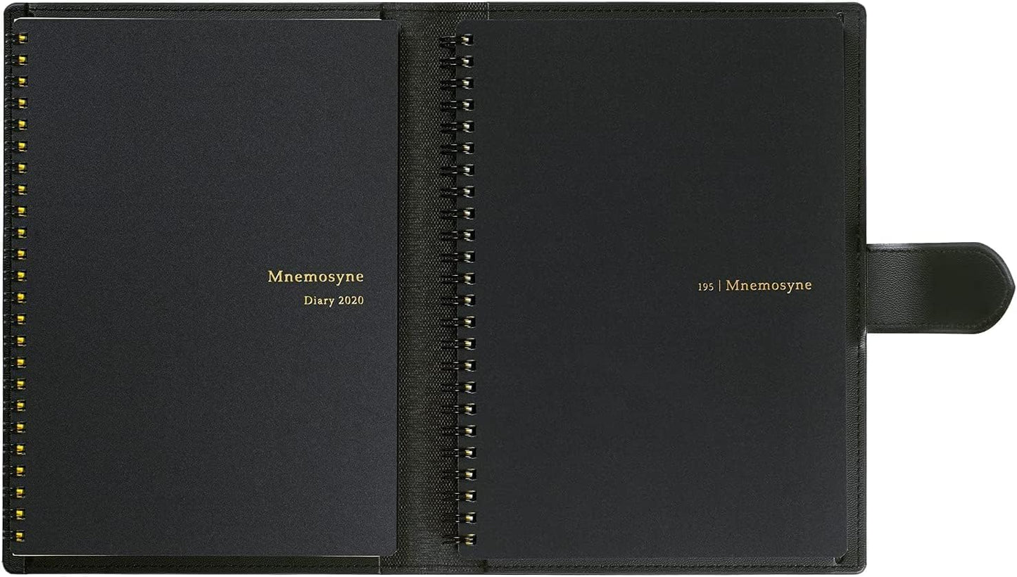 Maruman Mnemosyne Lined Notebook- Vertical A5, 5.83" x 8.27", 70 Sheets / 140 Pages, 7mm College Ruled With Center Line Journal, Perforated Pages & Wire-Bound to Lay Flat, Black, Made in Japan - Colors A