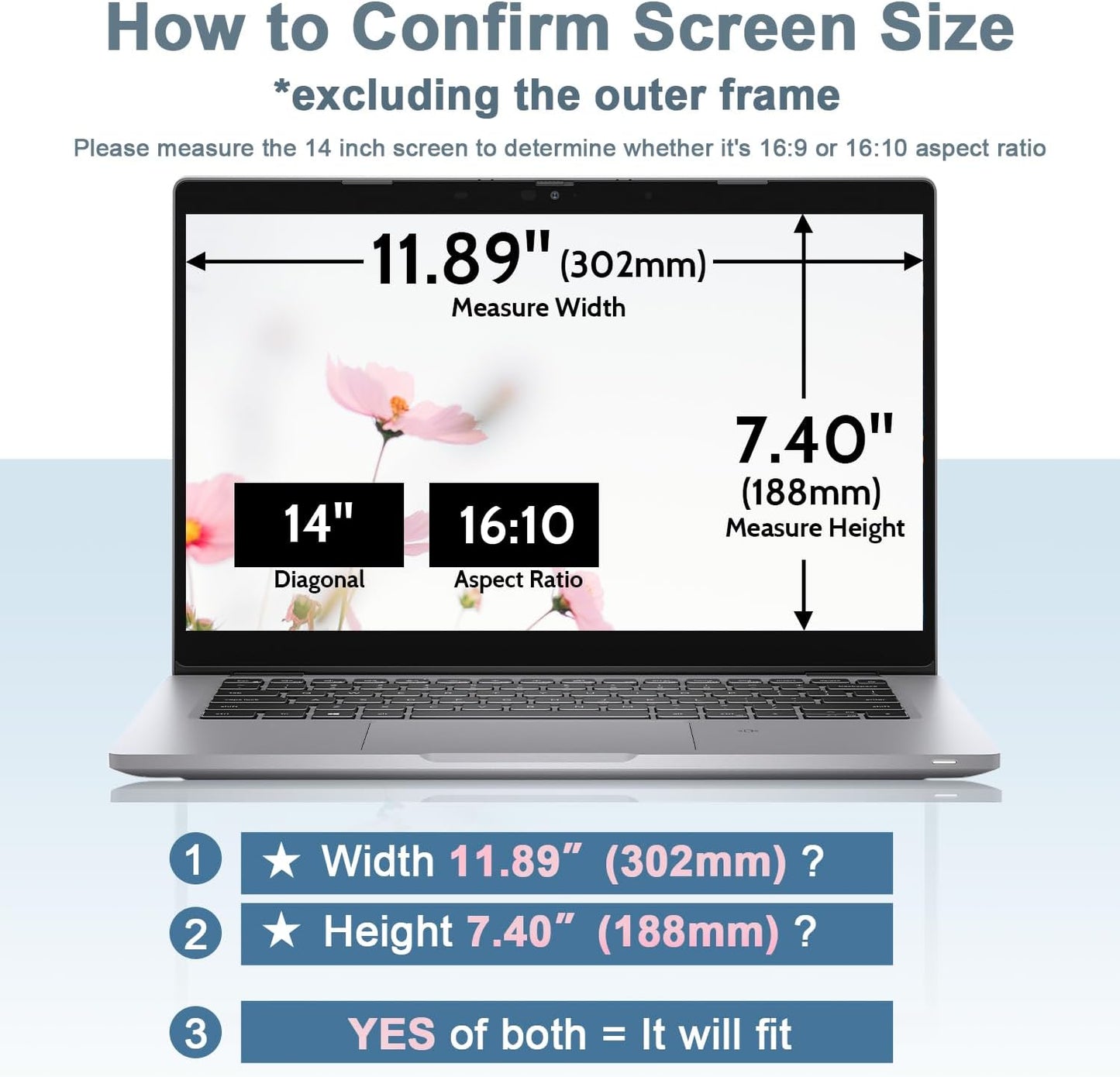 IPROKKO Laptop Privacy Screen 14 Inch 16:9 Aspect, Compatible with HP, Dell, Acer, Asus, Samsung, Lenovo Yoga & More, Removable Anti Blue Light Glare Spy Computer Monitor Filter Security Shield