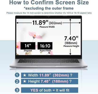 IPROKKO Laptop Privacy Screen 14 Inch 16:9 Aspect, Compatible with HP, Dell, Acer, Asus, Samsung, Lenovo Yoga & More, Removable Anti Blue Light Glare Spy Computer Monitor Filter Security Shield