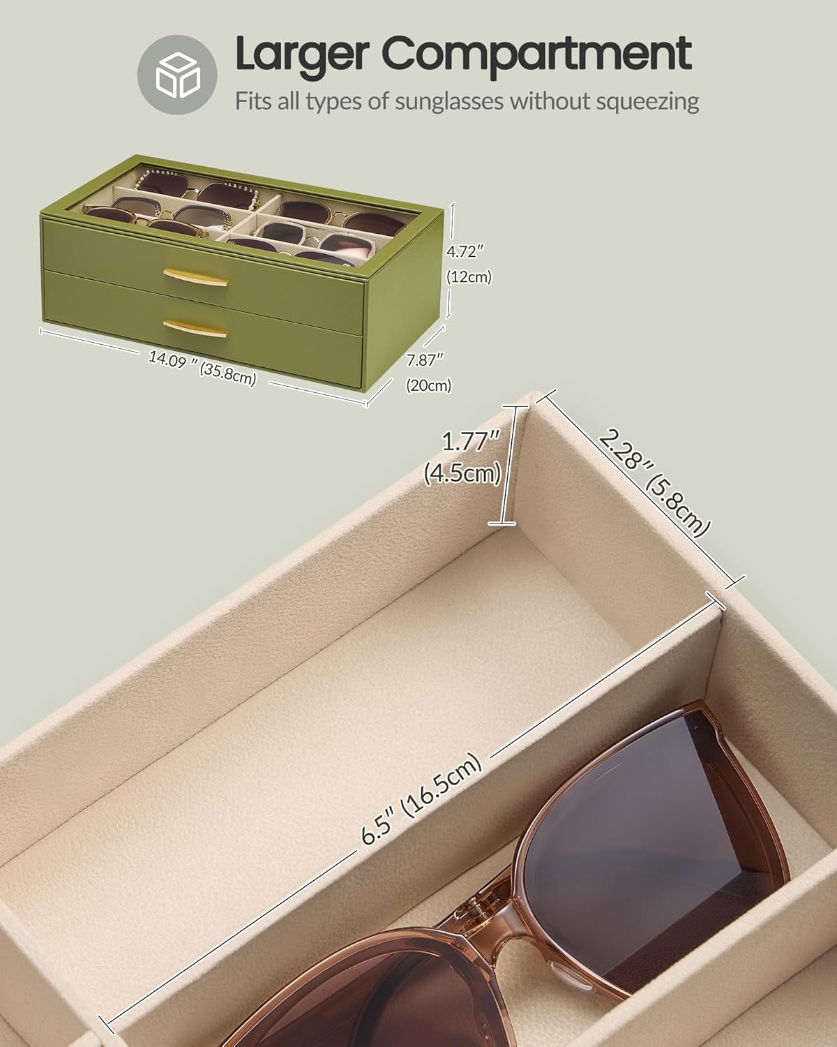 Lolalet Sunglasses Organizer for women, Multi Eyewear Storage Box with Drawer, Glasses Case Display Holder with Clear Top