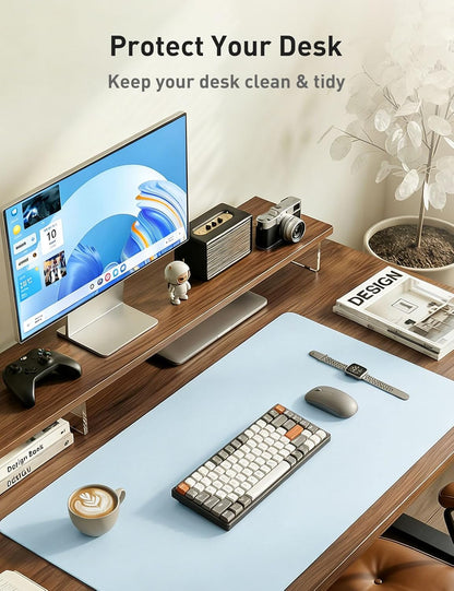 Aothia Leather Office Desk Pad Protector, Non-Slip PU Leather Desk Blotter, Waterproof Laptop Writing Mouse Pad for Office and Home, Black, 31.5" x 15.7" - Colors B
