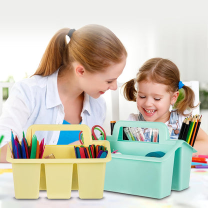 Plastic Caddy With Handle,Protable Classroom Craft Caddy, 6-pack Storage Caddy For Pencil,Pen,Craft Tools (Clear)