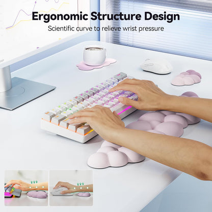 TECKNET Cloud Keyboard Wrist Rest Set, Cloud Wrist Rest with Non-Slip Base, PU Leather Wrist Pad for Keyboard with Ergonomic Memory Foam for Computer Laptop Office Gaming and Pain Relief, White