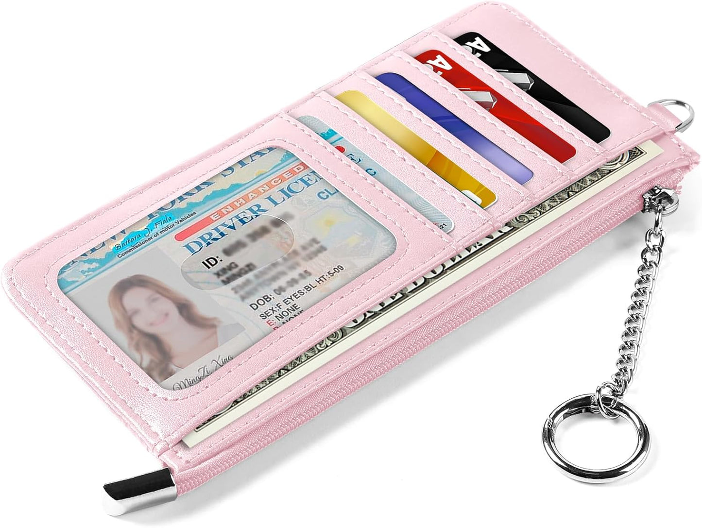 RFID Blocking Slim Credit Card Holder Wallet with Zipper Money Pocket & Keychain, Slim Airtag Wallet for Men Women