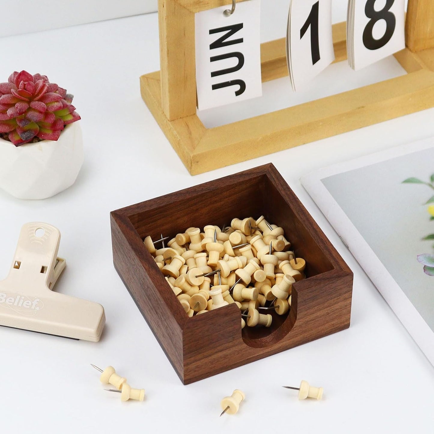 MultiBey Walnut Wood Sticky Notes Holder for Desk, 4x6 Inch Self -Sticky Note Memo Holder, Wooden Sticky Note Dispenser Office Desk Organizer for Dorm Room Office Home School (S)
