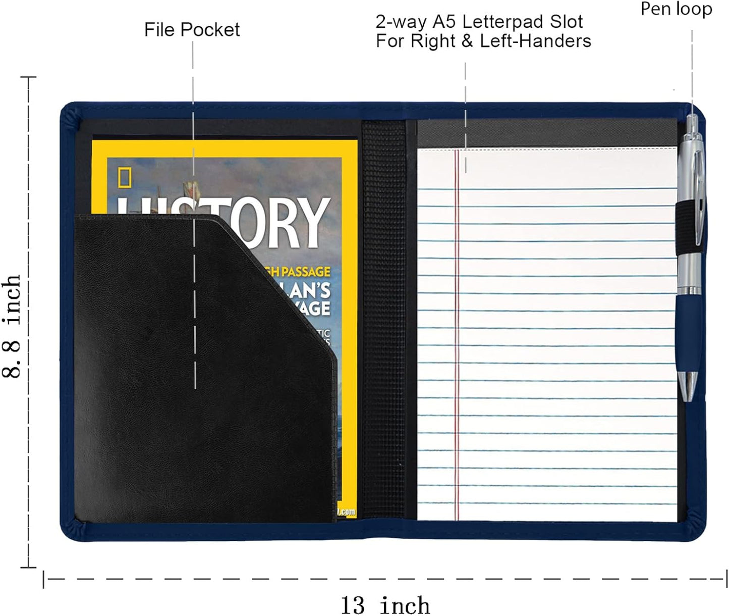 Padfolio/Portfolio Binder, Mini Padfolio Portfolio Binder 5 x 8 Legal Writing Pad, A5 Document Organizer Folder for Men Women, Black