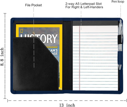 Padfolio/Portfolio Binder, Mini Padfolio Portfolio Binder 5 x 8 Legal Writing Pad, A5 Document Organizer Folder for Men Women, Black