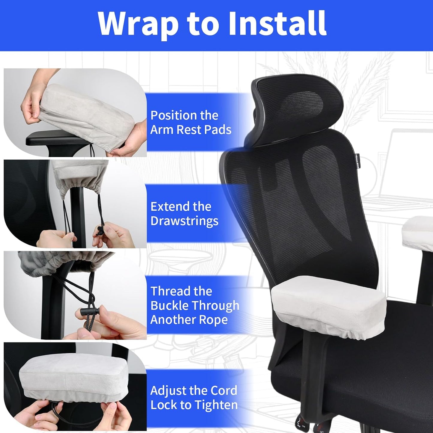 YOUFi Office Chair Arm Pads Extra Soft Velvet Arm Rest Covers for Elbows & Forearms Pressure Relief, Set of 2 Armrest Covers for Desk Chair, Gaming Chair (Black)