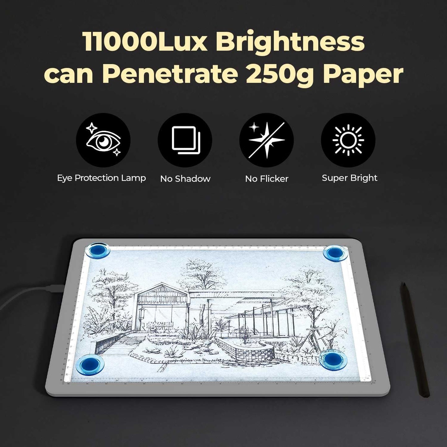 Heanolier A4 LED Copy Board Light Tracing Box,Super Bright Magnetic Light pad with Side physical Buttons,Adjustable Corded Light Table for Tattoo Transferring,Drawing, Light Board for Diamond Painting